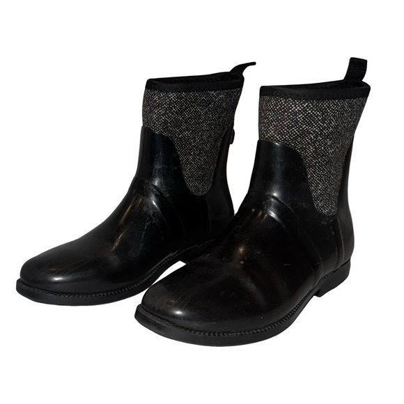 Michael Kors Short Black Tweed Neoprene Rainboots Size 10 - Picture 3 of 9